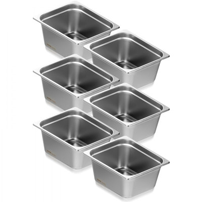 6 Pack Hotel Pans, Anti-Jam Steam Pan, 0.8mm Thick Stainless Steel Restaurant Steam Table Pan, 6-Inch Deep Commercial Table Pan, Catering Storage Food Pan, for Industrial & Scientific