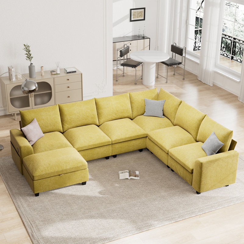 Canapé modulaire en L 120,1 po avec rangement, Jaune