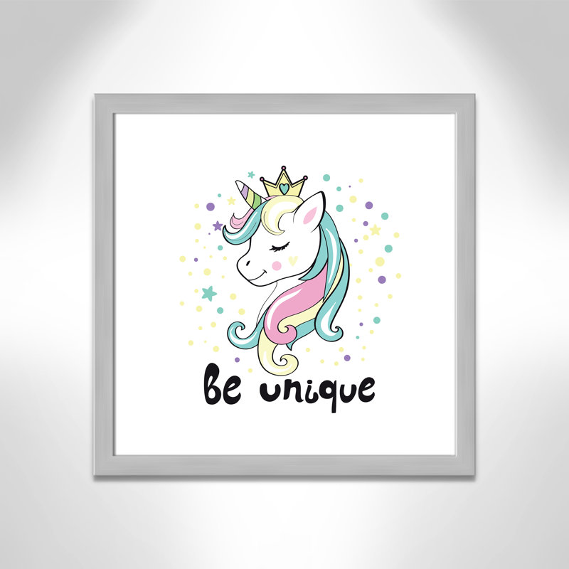 Be Unique Unicorn Paper Print, 22.5" H x 22.5" W x 0.6" D, Silver Flat Framed