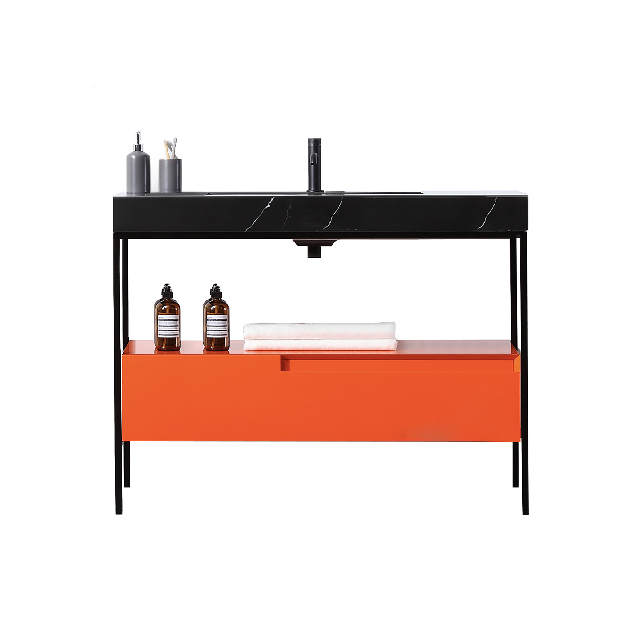 Armida 42" Single Bathroom Vanity Set, Black, Black, Red Amber