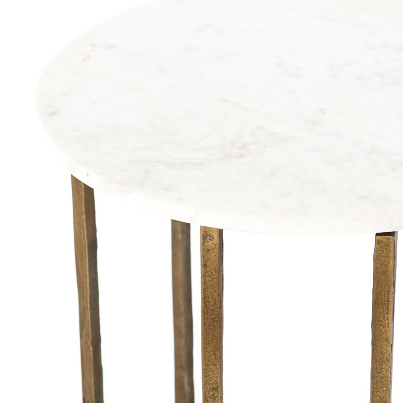 Round White Marble and Gold Metal End Table