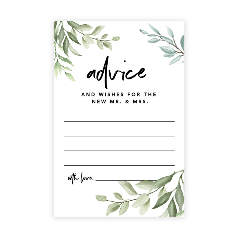 «Greenery» Conseils de mariage et vœux de livres d'invités pour les mariés, paquet de 56