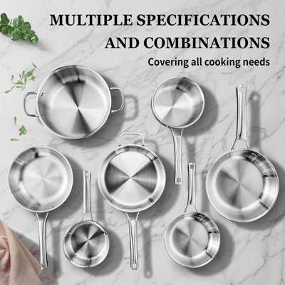 11-Pcs Stainless Steel Cookware Set Tri-Ply Pots And Pans Set With Lids