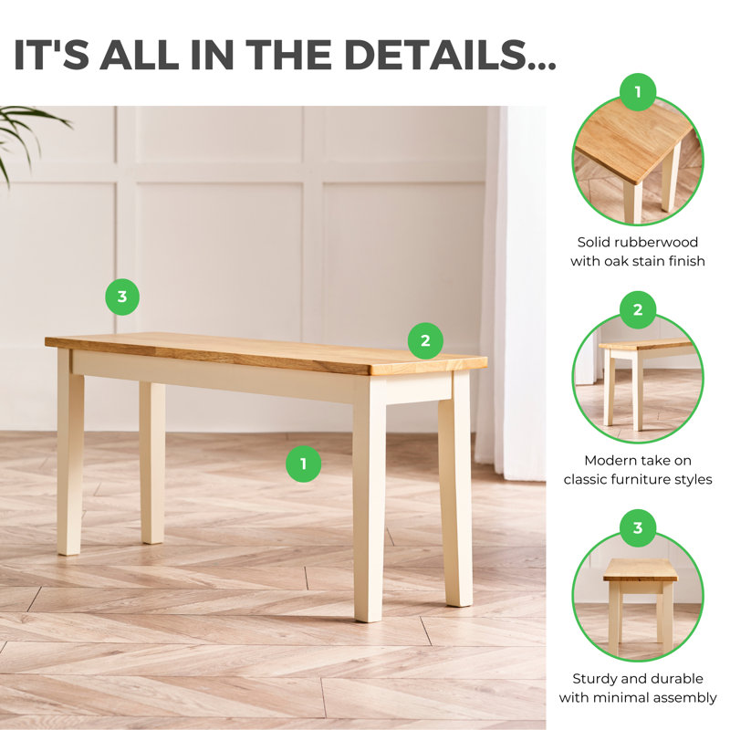 Alissah Rubberwood Extending Dining Table Set, 5 Pieces: Table, 2 Benches, 2 Chairs, Oak/Cream