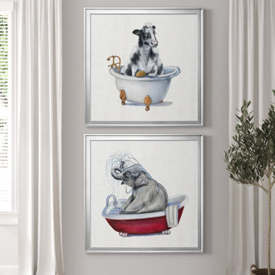 Bathing Beauty I - Matted and Framed Under Acrylic Glass, Set of 2, Large Living Room Wall Art