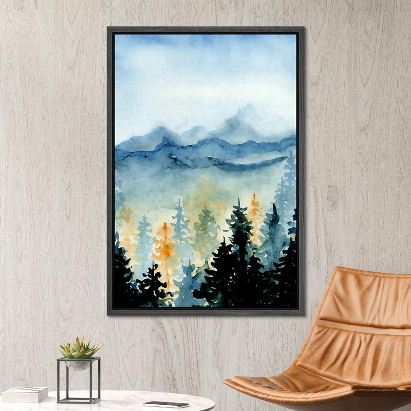 Paysage de forêt Woodland «Vibrant Autumn Pastel Mountain Forest» sur, H 36 po x l 24 po, Cadre flottant noir