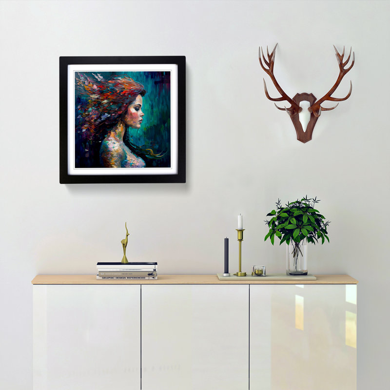 Mermaid Palette Knife Painting - Framed Print, Black