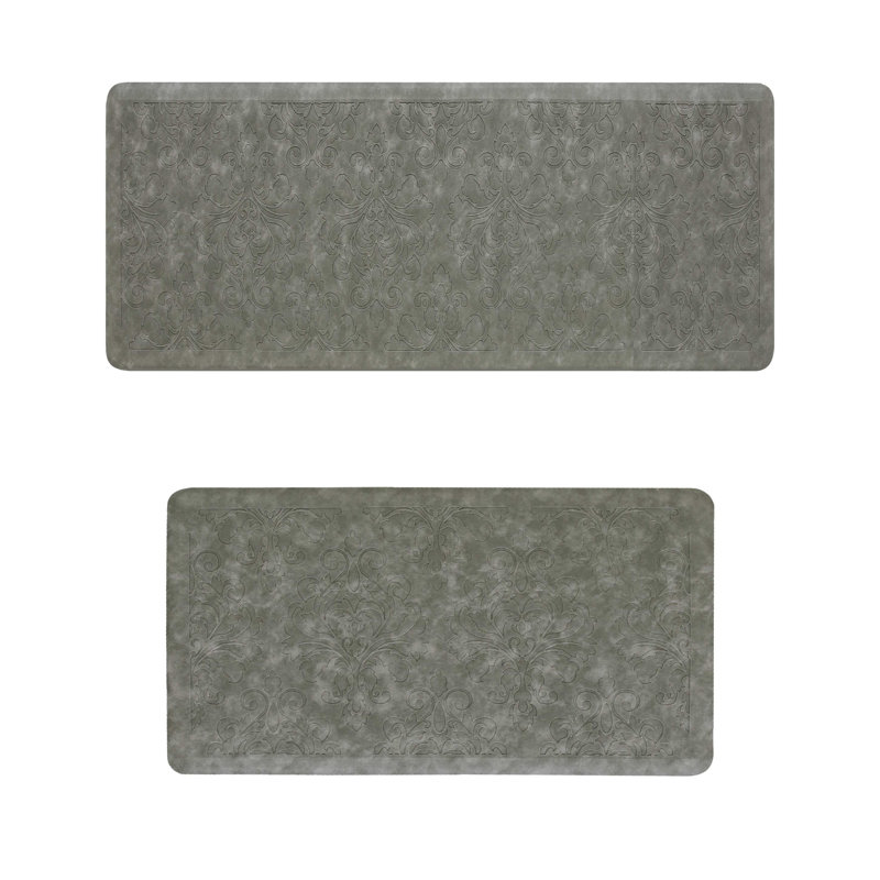 Light Gray Embossed Faux Leather Anti-Fatigue Kitchen Mat Set