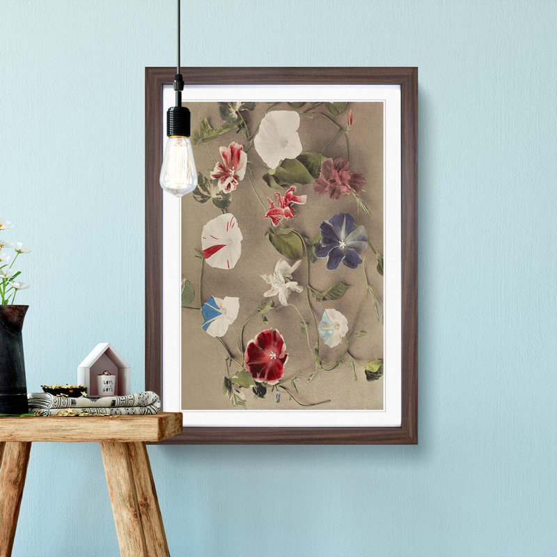 Group of Morning Glories by Kazumasa Ogawa - Picture Frame Painting Print, Walnut Framed, 36cm H x 27cm W x 2cm D