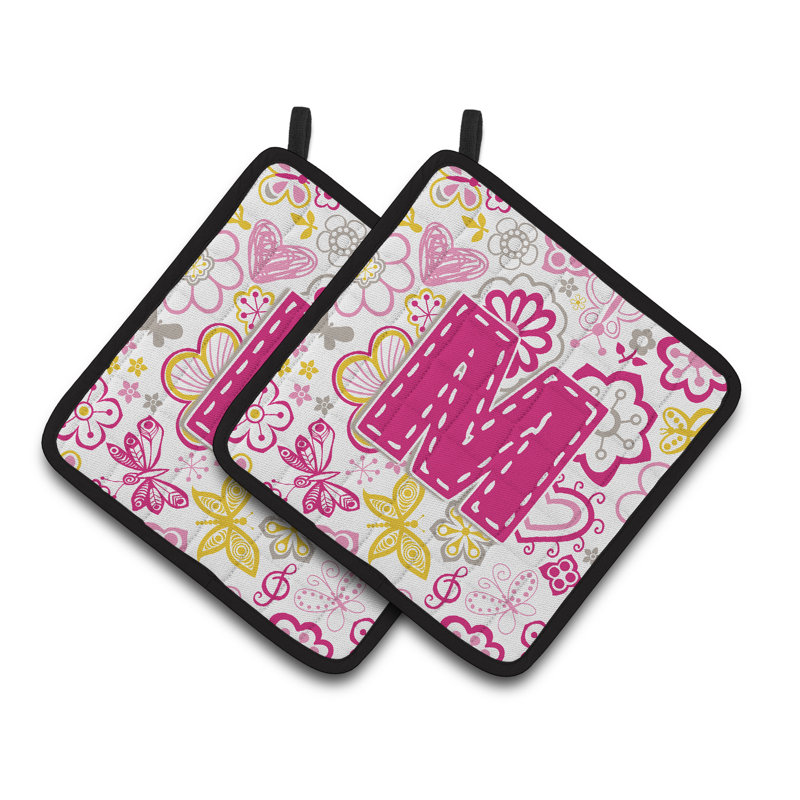 Fleurs et papillons Potholder, Rose, M