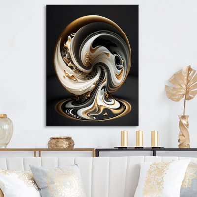Or et noir vitrail spirale V - décoration murale moderne en métal