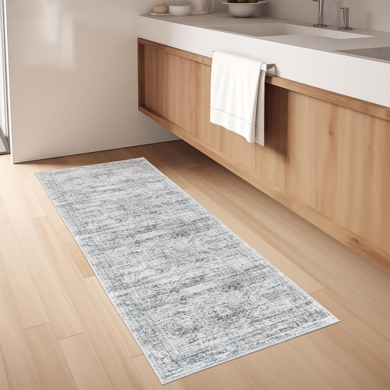 Tapis de couloir de cuisine doux antidérapant, Gris / Ivoire, Tapis de couloir 2 pi x 6 pi