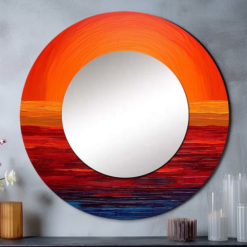 Orange Yellow Golden Sunset III - Sunset Mirror, Orange Round Decorative Wall Mirror, Printed Metal Art, 36" x 36"