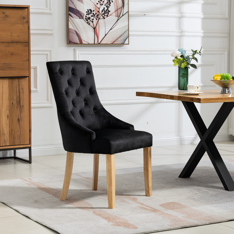 Akkar 47cm H Velvet Upholstered Dining Chair, Black