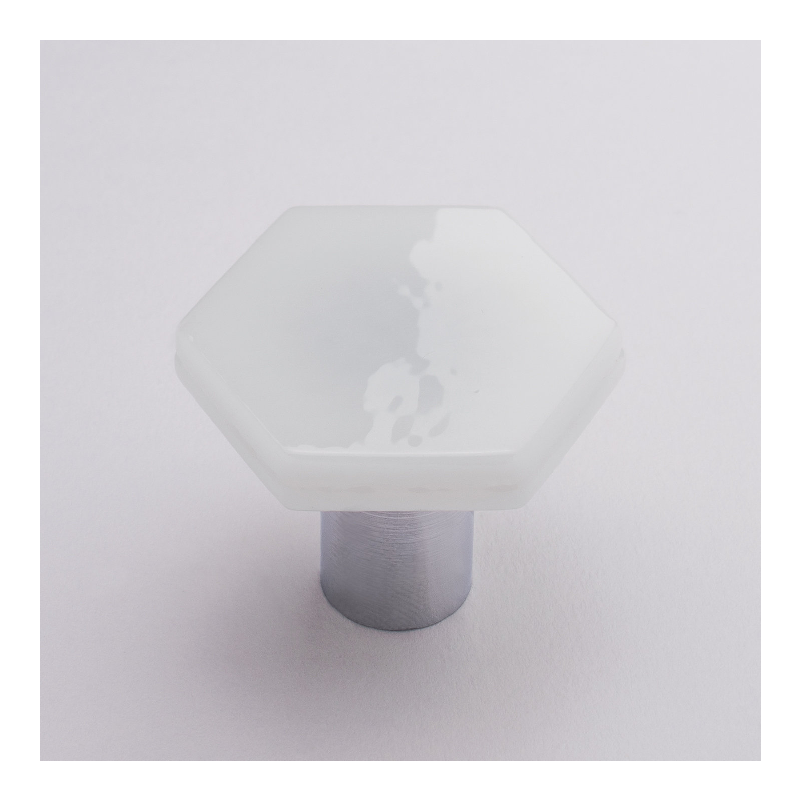 Geometric Decorative Cabinet Hardware Bar Knob, Iridized White Glass, Polished Chrome