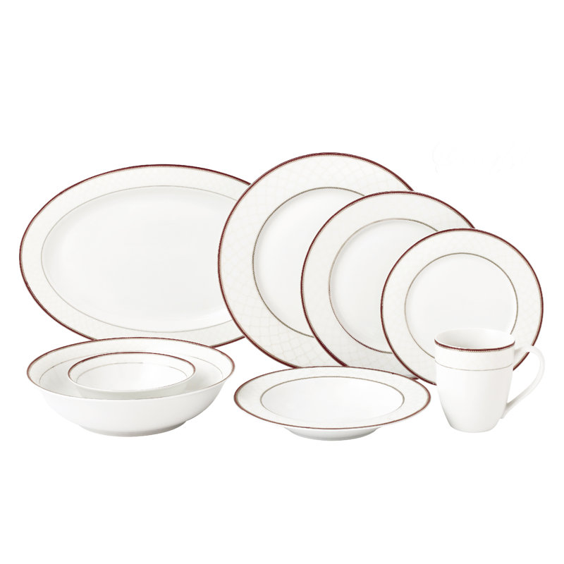Scarlett White Porcelain Dinnerware Set with Gold Trim, Service for 8