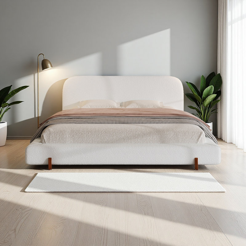 Unique Design, Upholstered Bed Frame, White
