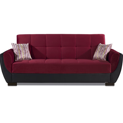 Lit convertible rembourré en microfibre bourgogne avec rangement fonctionnel - Option de confort moderne Mobilier polyvalent