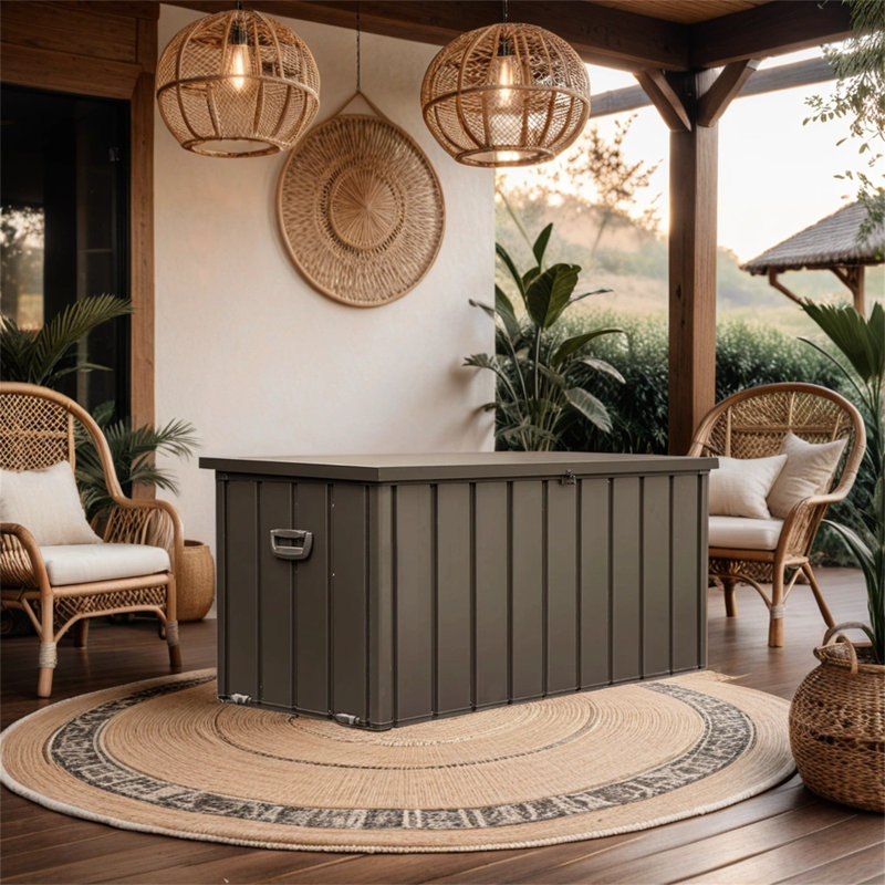 Coffre de terrasse en acier brun TONWIN, H 27,5 po x l 49 po x P 24,5 po