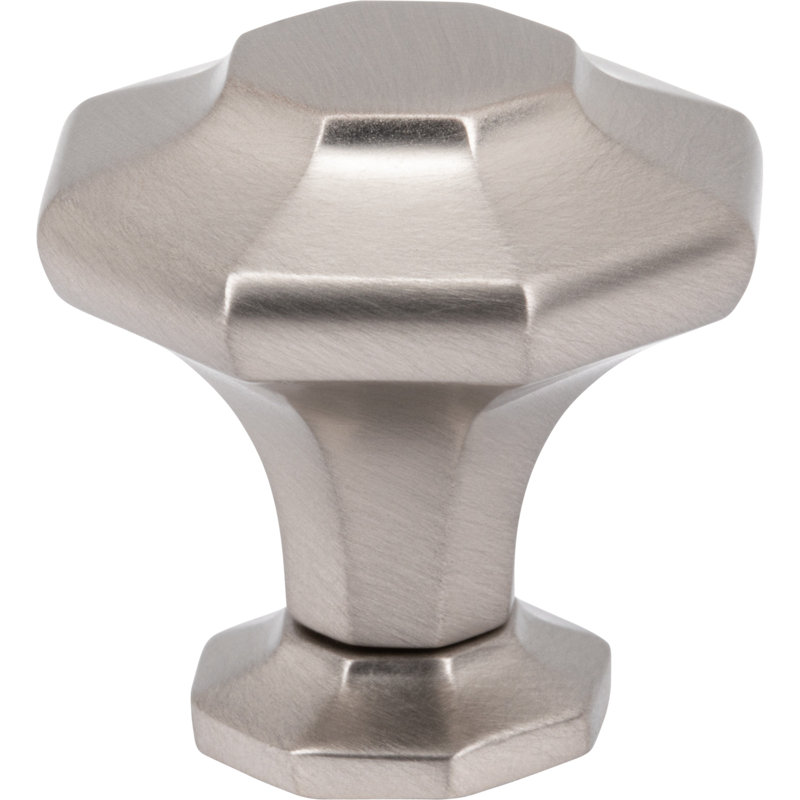 Palazzo Length Geometric Knob, 1 3/8", Brushed Satin Nickel