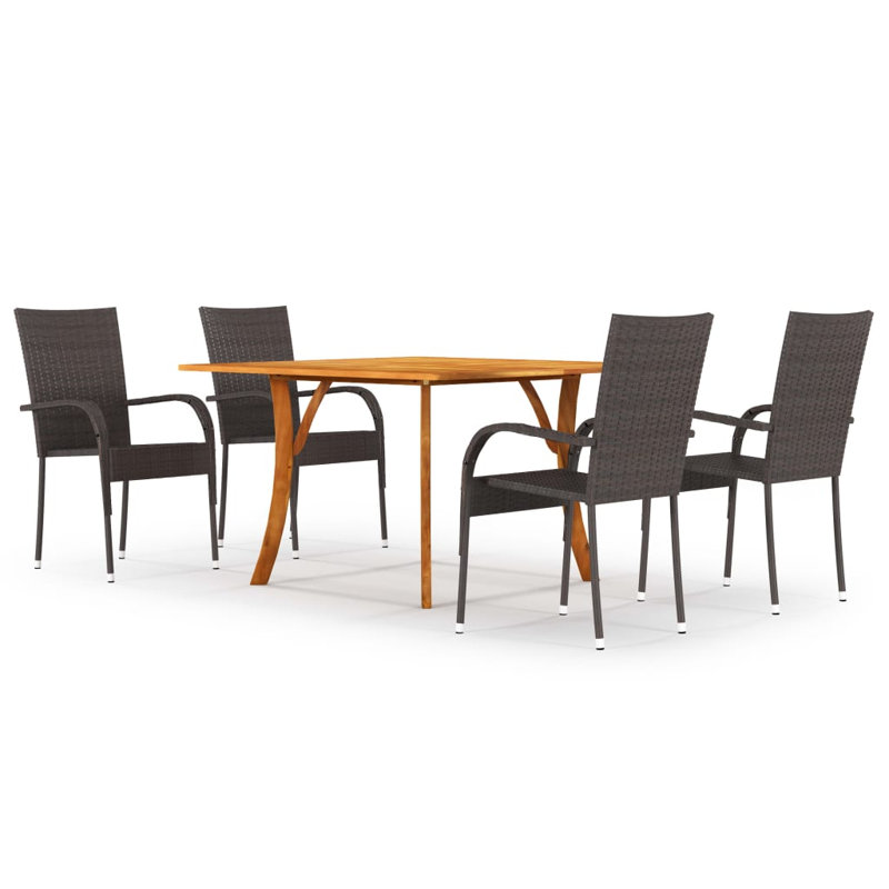 Kamilah 4 - Person Acacia Solid Wood Patio Dining Set Square Table, Dark Brown