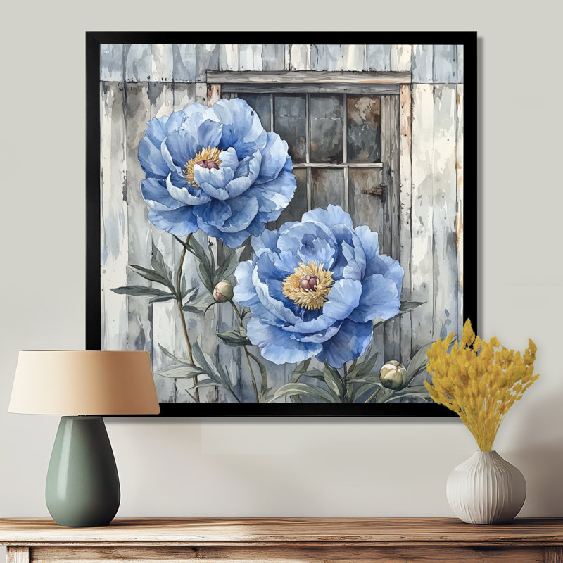 Décoration murale en acier pivoines bleues par la remise III - pivoines, Reproduction encadrée d'une seule photo
