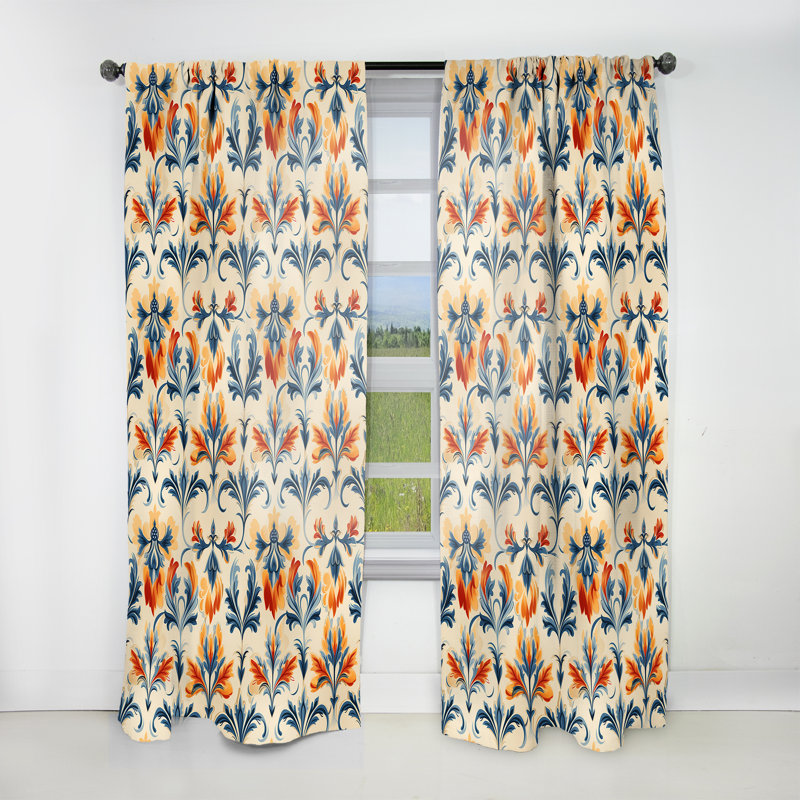 Ikat orange et bleu Splendor - rideau Ikat - rideau obscurcissant Ikat - 1 panneaux, L 52 po x L 90 po