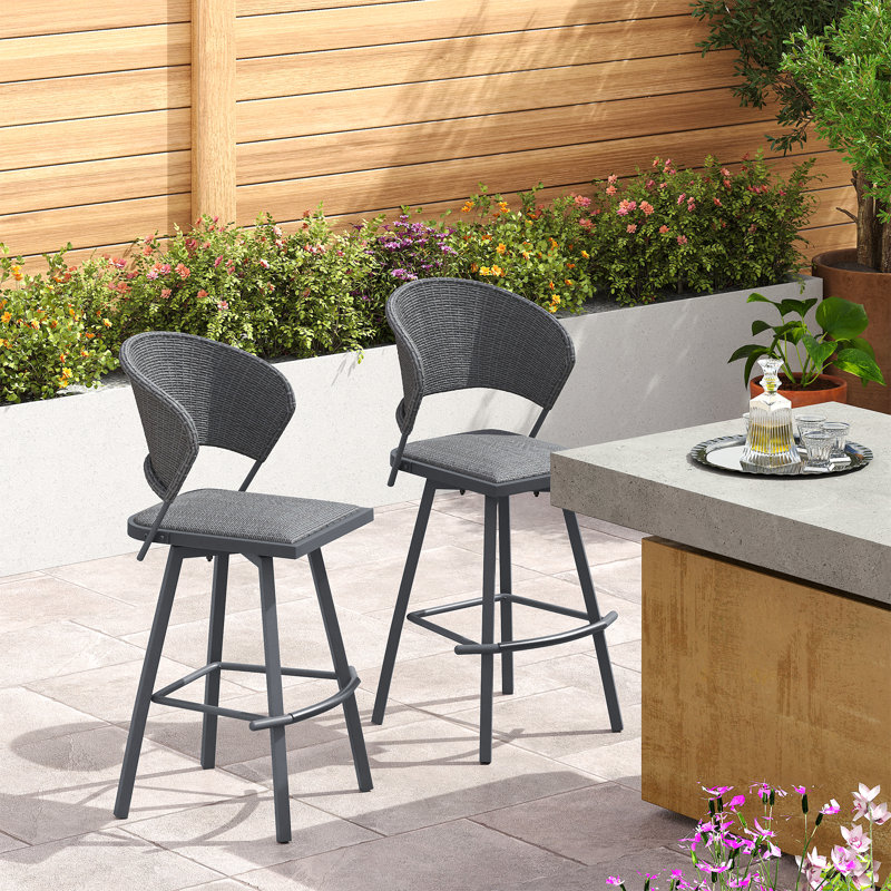 Chaises de bar pivotantes en rotin, Gris