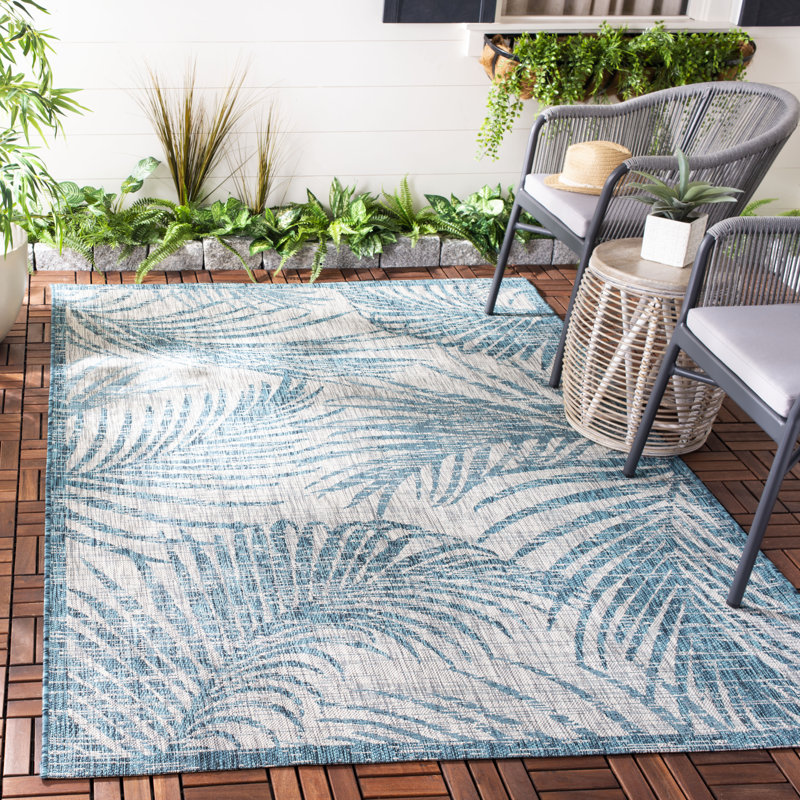 Tapis d'intérieur / extérieur à motif floral Shani Performance, Rectangle 4 pi x 5 pi 7 po