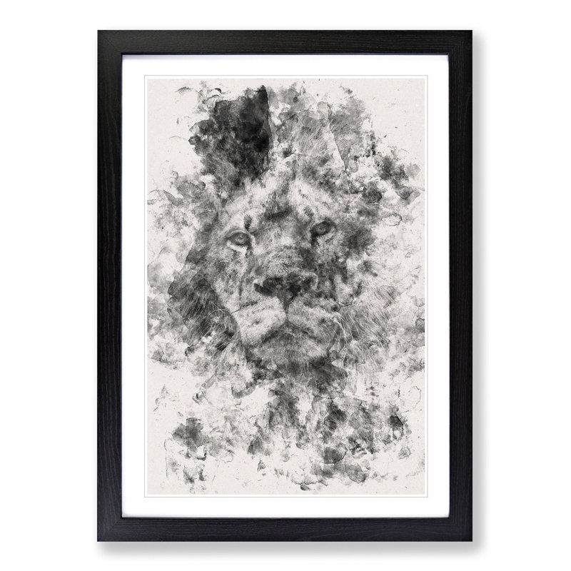 The Proud Lion - Picture Frame Graphic Art, 45cm H x 33cm W x 2cm D, Black Framed