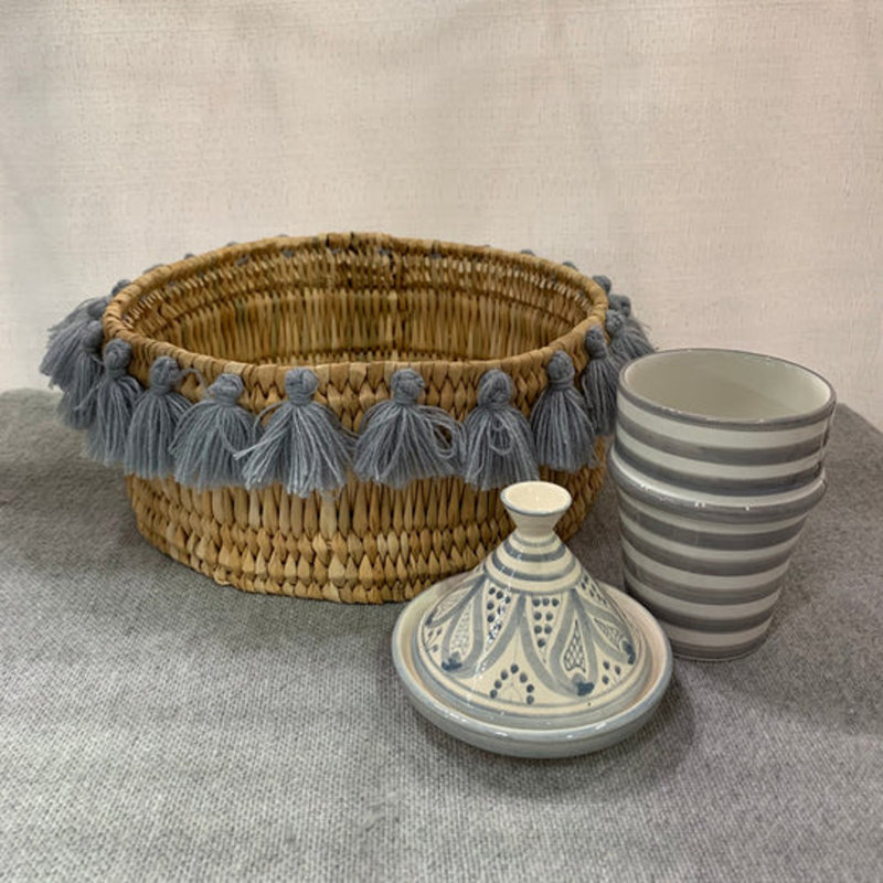 Petit panier avec pompons Séverine, gris