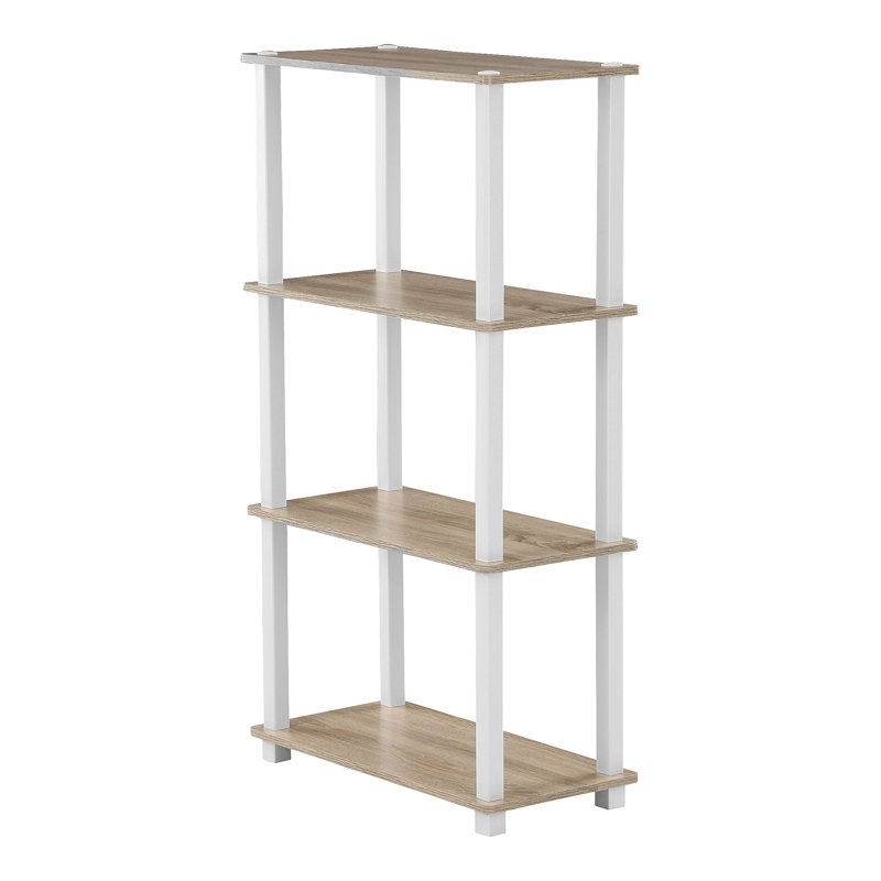 Johnston 4 Tier Toolless Assembly Shelving Unit Bookcase, Sonoma Oak/White Square Tubes