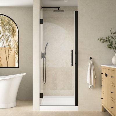 28-29 in.W x 72 in.H Hinged Frameless Shower Door with SGCC certified Tempered Glass,Matte Black