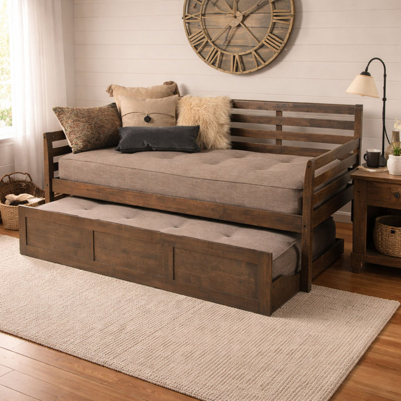 Alhamdi Solid Wood Daybed, Barbados, Linen Stone