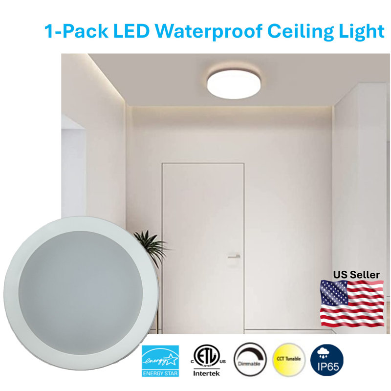 Dimmable Round Flush Mount, 2" H x 11.81" W x 11.81" D