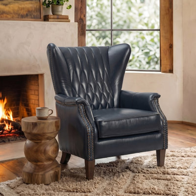 Ameliah Genuine Leather Wingback Club Chair for Office & Home