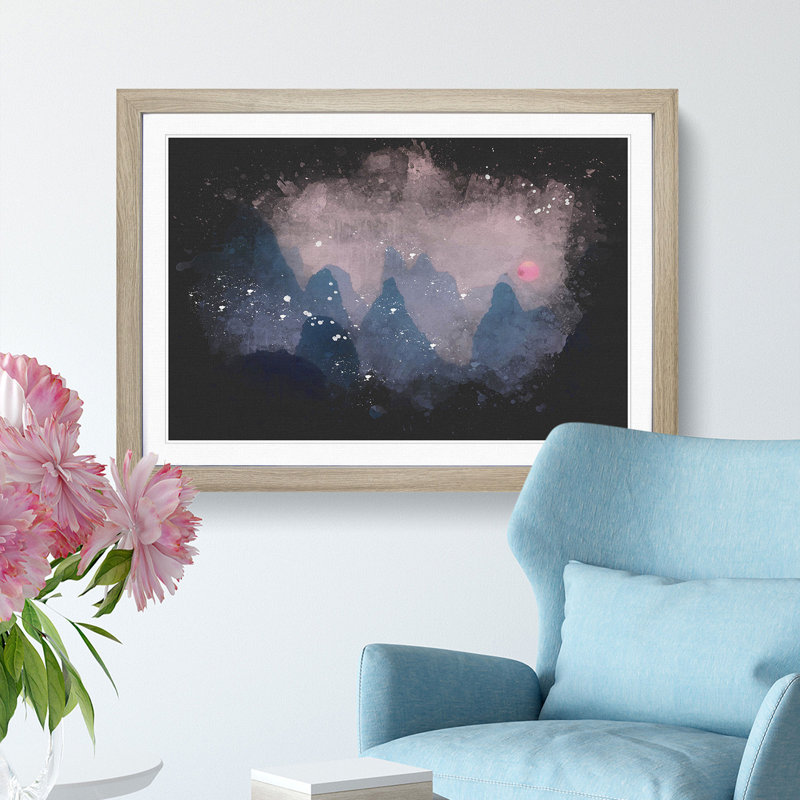 Behind The Mountains In China Paint Splash - Framed Print, 45cm H x 63cm W x 2cm D, Oak Framed