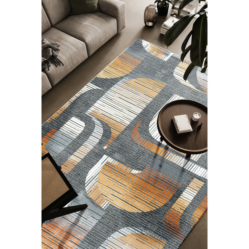 Tapis abstrait tissé à la machine multicolore abstrait, 120 po de profondeur, 94 po de largeur, 0,5 po de hauteur, 49 lb de poids