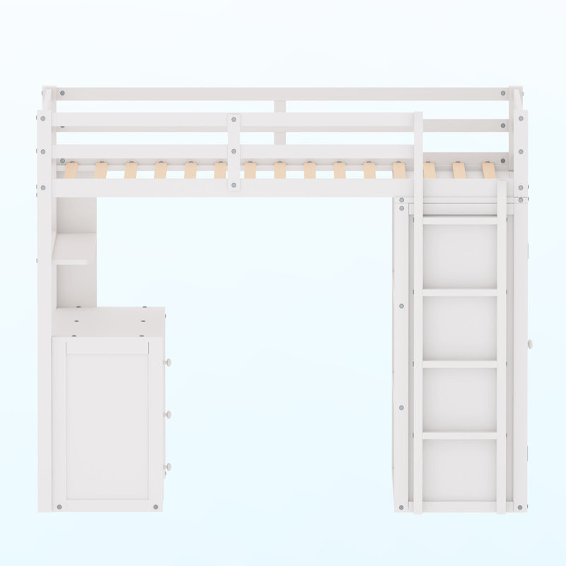 Gerrilyn Kids Twin Loft Bed with Drawers, White