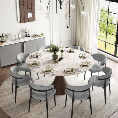 Ensemble de table de salle à manger pour 4 à 8 personnes avec chaises rembourrées grises