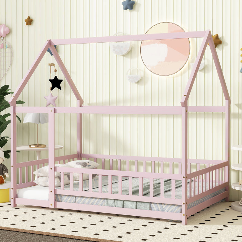 Lit à baldaquin pour enfants Soild Wood Montessori House Bed, Double, Rose