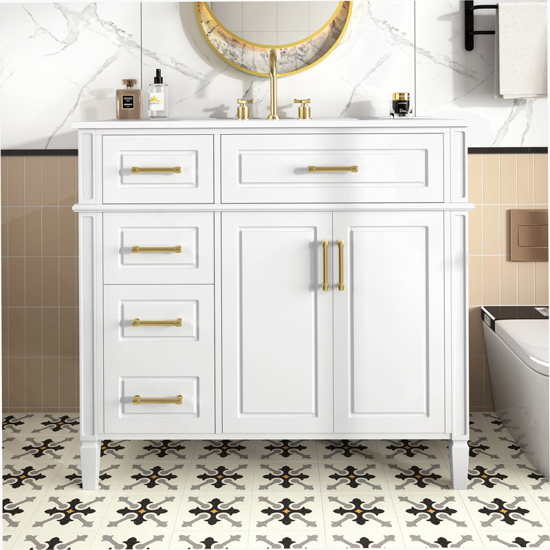 Bathroom Vanity With Sink, Single Sink Vanity With 3 Drawers And 1 Flip Drawer, White