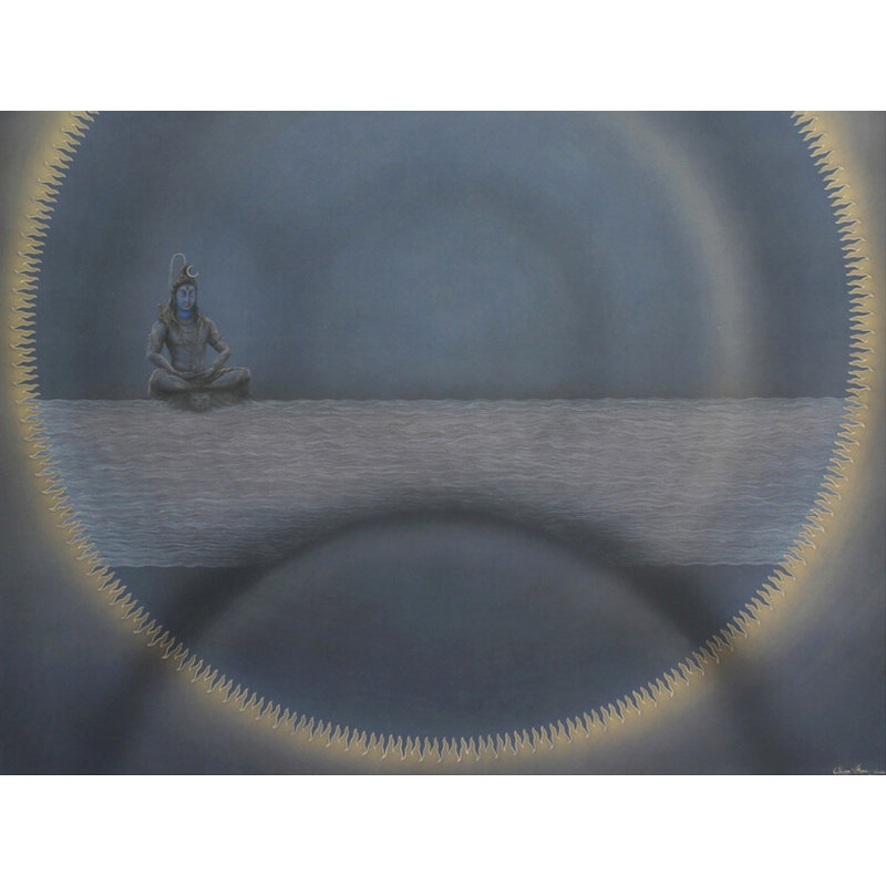 «Eclipse Lord Shiva», aquarelle par Shammi Bannu Sharma | Sur toile peinte à la main «Divinité indoue» | Décoration murale spirituelle