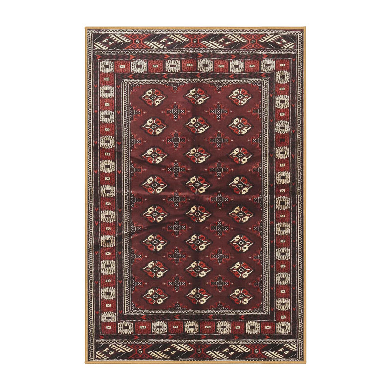 Tapis noir/rouge traditionnel Toya, Rectangle 3 pi x 5 pi