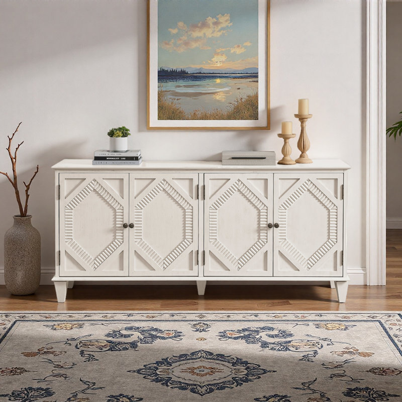 Buffet 65,5 po Mid Century Modern Buffet, Blanc antique
