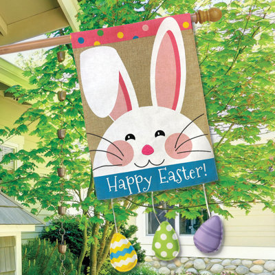 Happy Easter Bunny Burlap House Flag