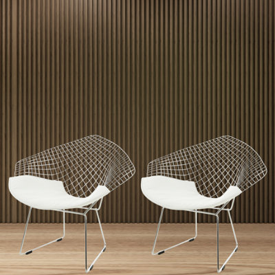 Ensemble de chaises longues modernes en fil de fer avec coussin de siège en similicuir