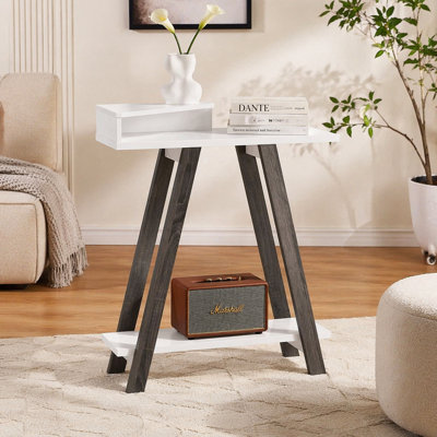Console contemporaine deux tons avec deux tablettes blanc et gris