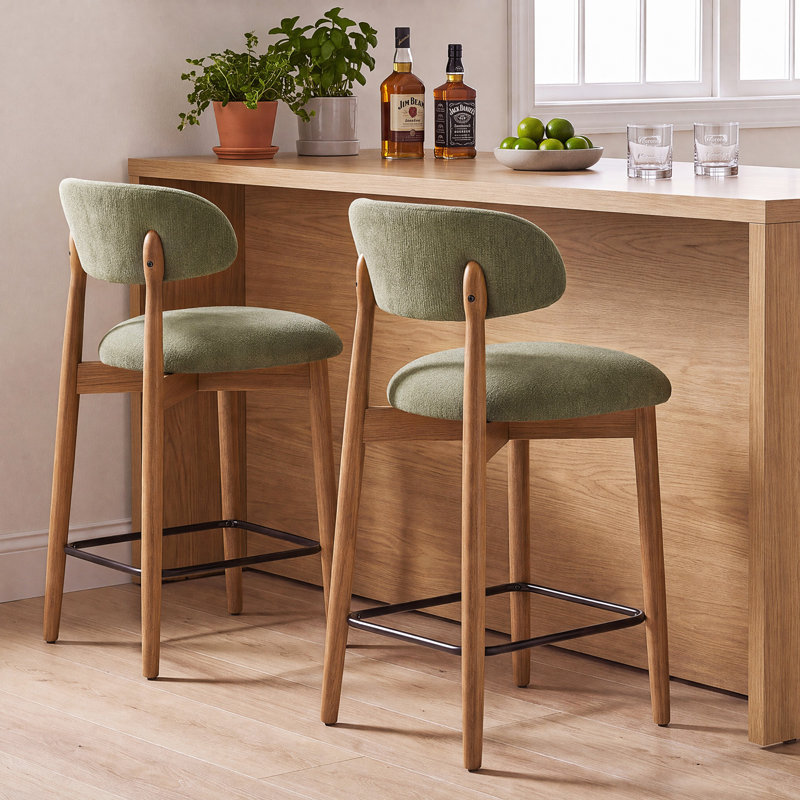 Upholstered Solid Wood Barstool Chair, Green