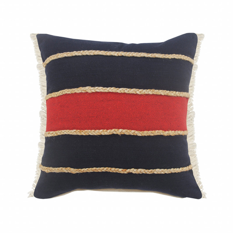 Coussin à fermeture à glissière 100% coton 20 po x 20 po rouge marine et brun clair 20 po x 20 po